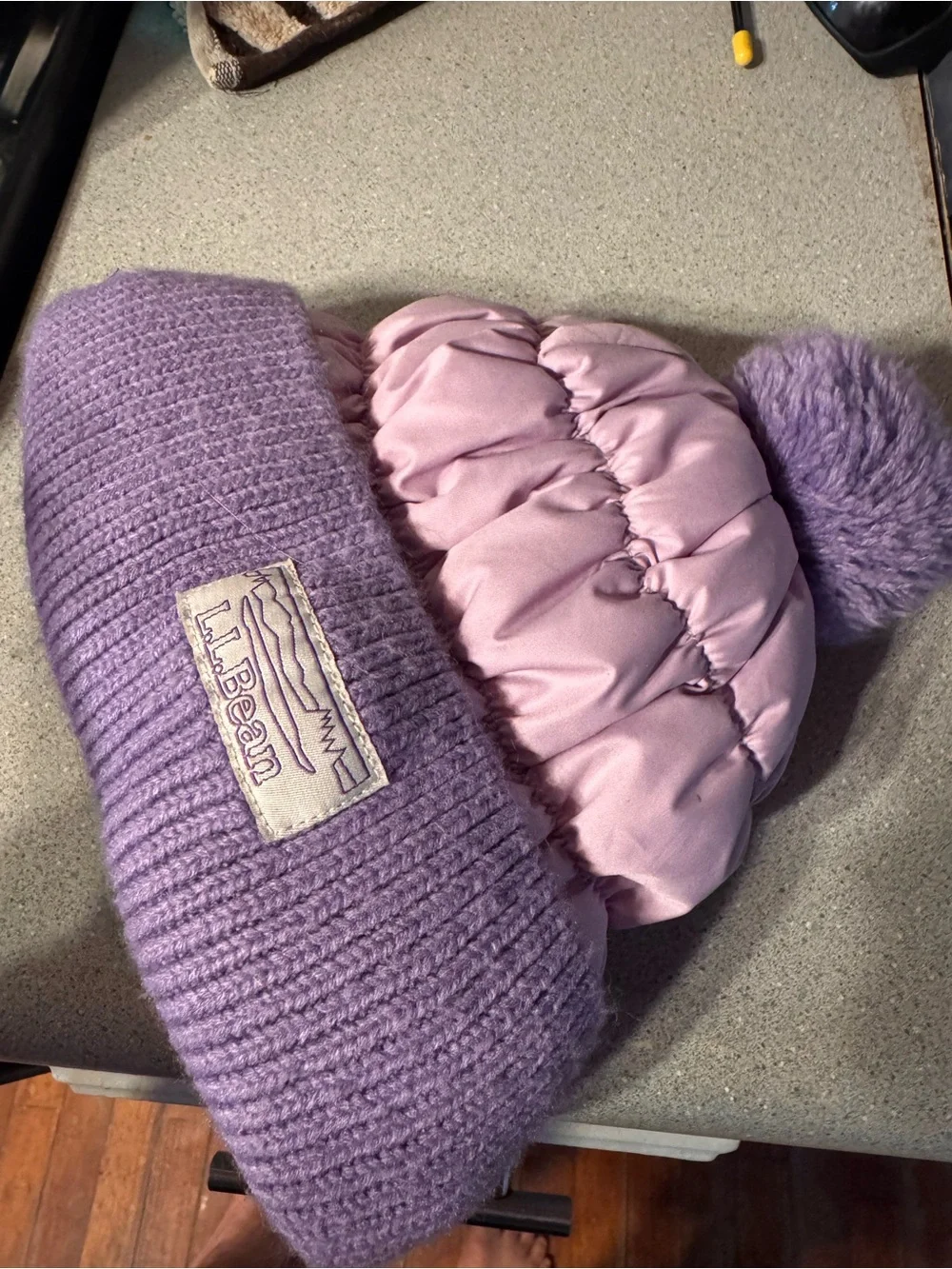 L.L. Bean Lavender and Lilac Pom Pom Kids Winter Beanie